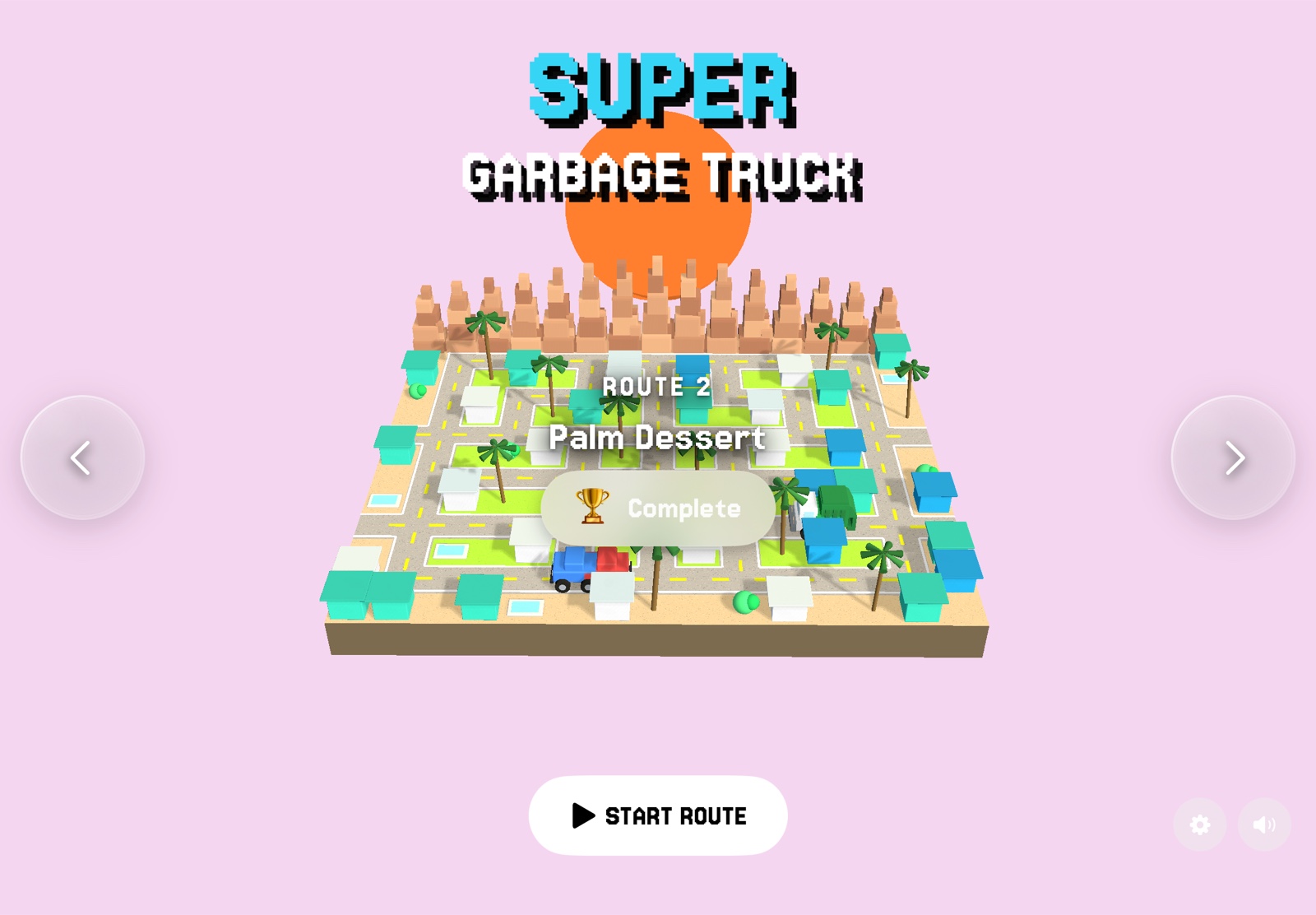 The Palm Desert route selection screen